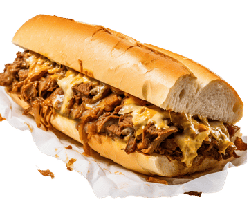 Grill Hub Philly cheesesteak sub with chopped steak and melted cheese on a long roll, available to order online in West Orange, NJ